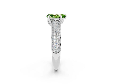 White gold Pear Cut Peridot Solitaire Ring with Three-Row Pavé Band and Four-Prong Setting_14