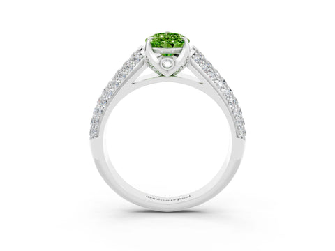 White gold Pear Cut Peridot Solitaire Ring with Three-Row Pavé Band and Four-Prong Setting_15