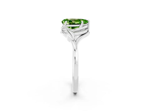 White gold Pear Cut Peridot Solitaire Ring with Twist Band and Four-Prong Setting_14