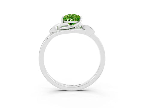White gold Pear Cut Peridot Solitaire Ring with Twist Band and Four-Prong Setting_15