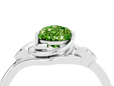 White gold Pear Cut Peridot Solitaire Ring with Twist Band and Four-Prong Setting_16