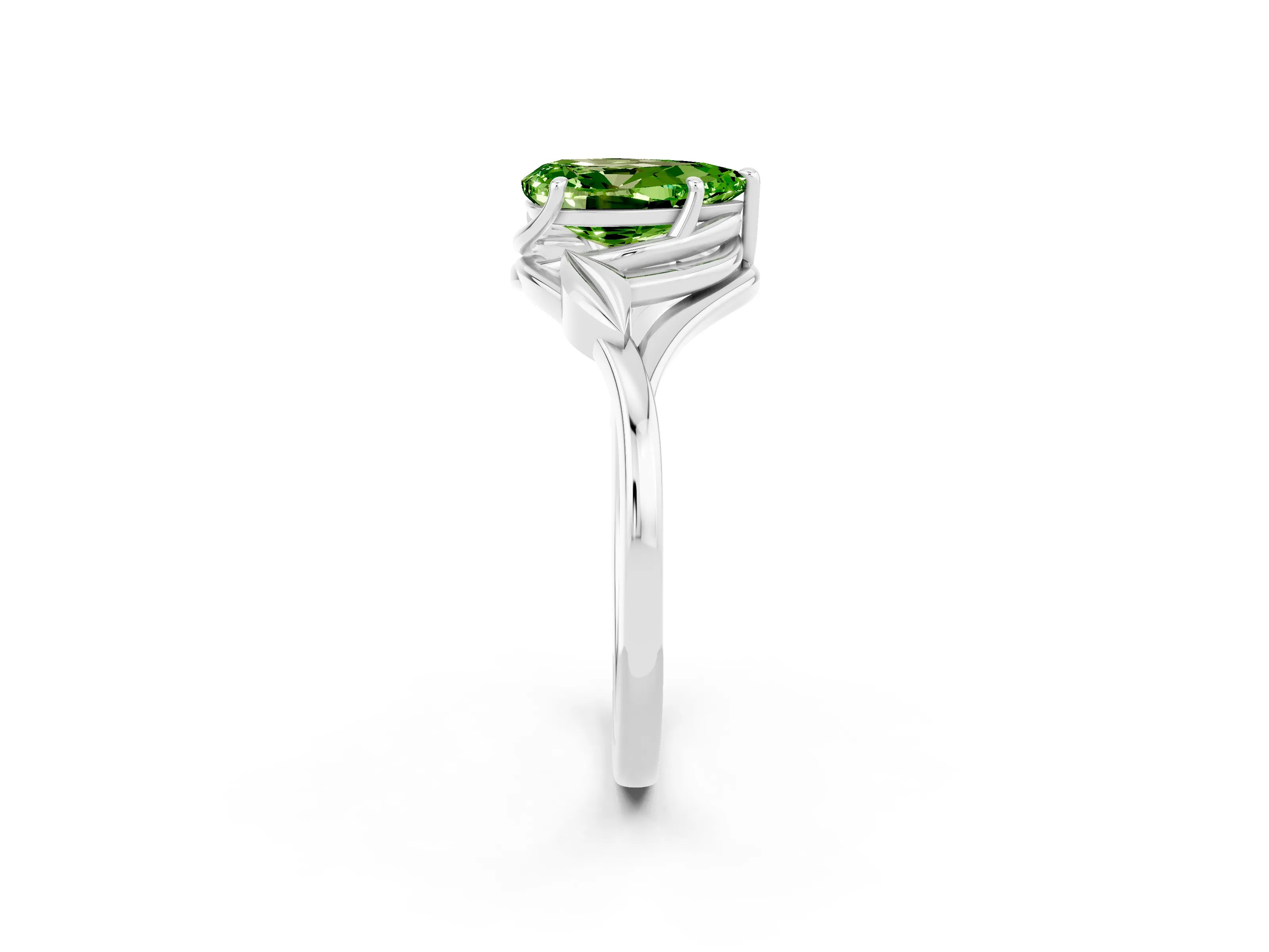 White gold Pear Cut Peridot Solitaire Ring with Twist Band and Four-Prong Setting_38
