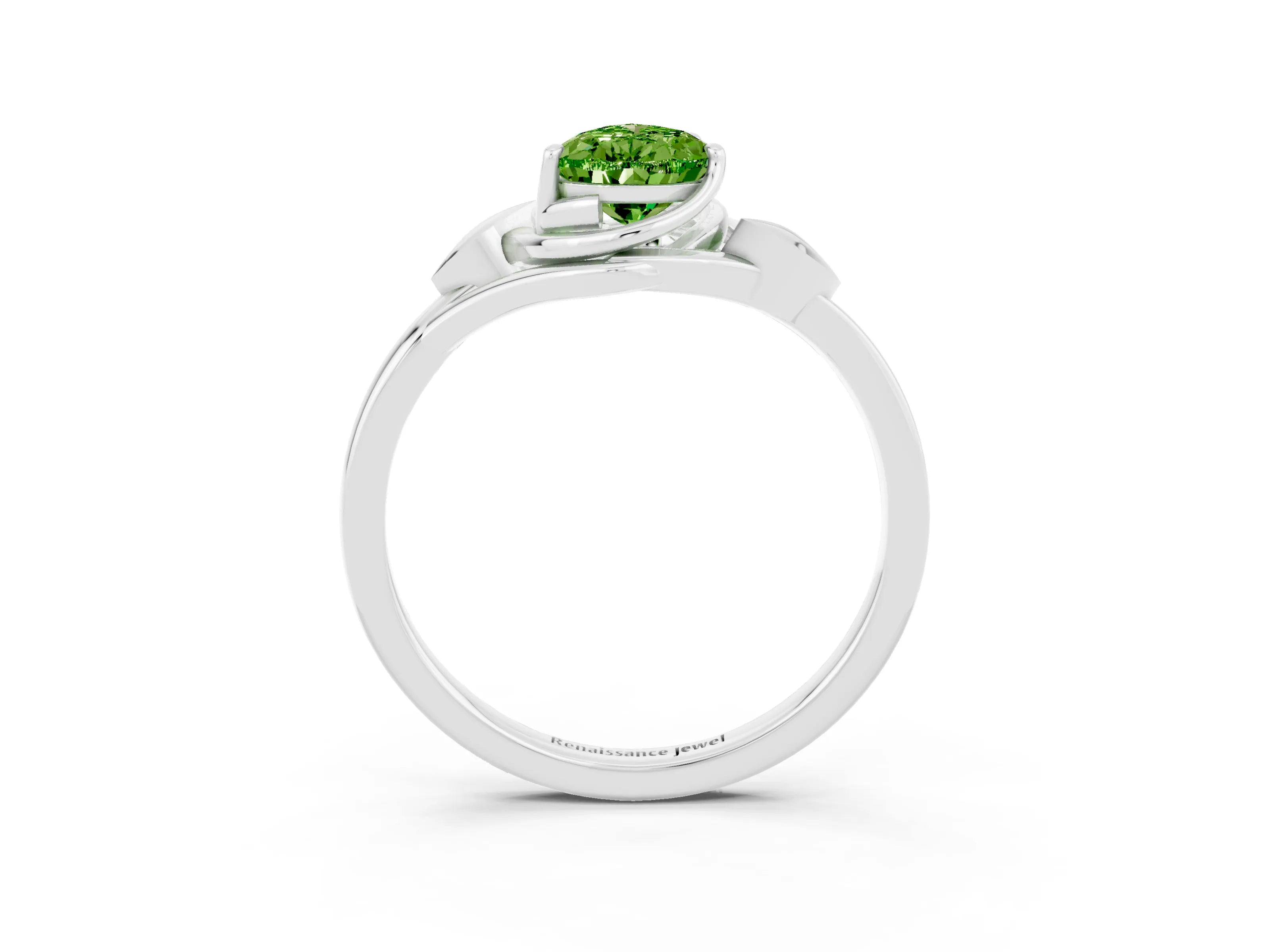 White gold Pear Cut Peridot Solitaire Ring with Twist Band and Four-Prong Setting_39