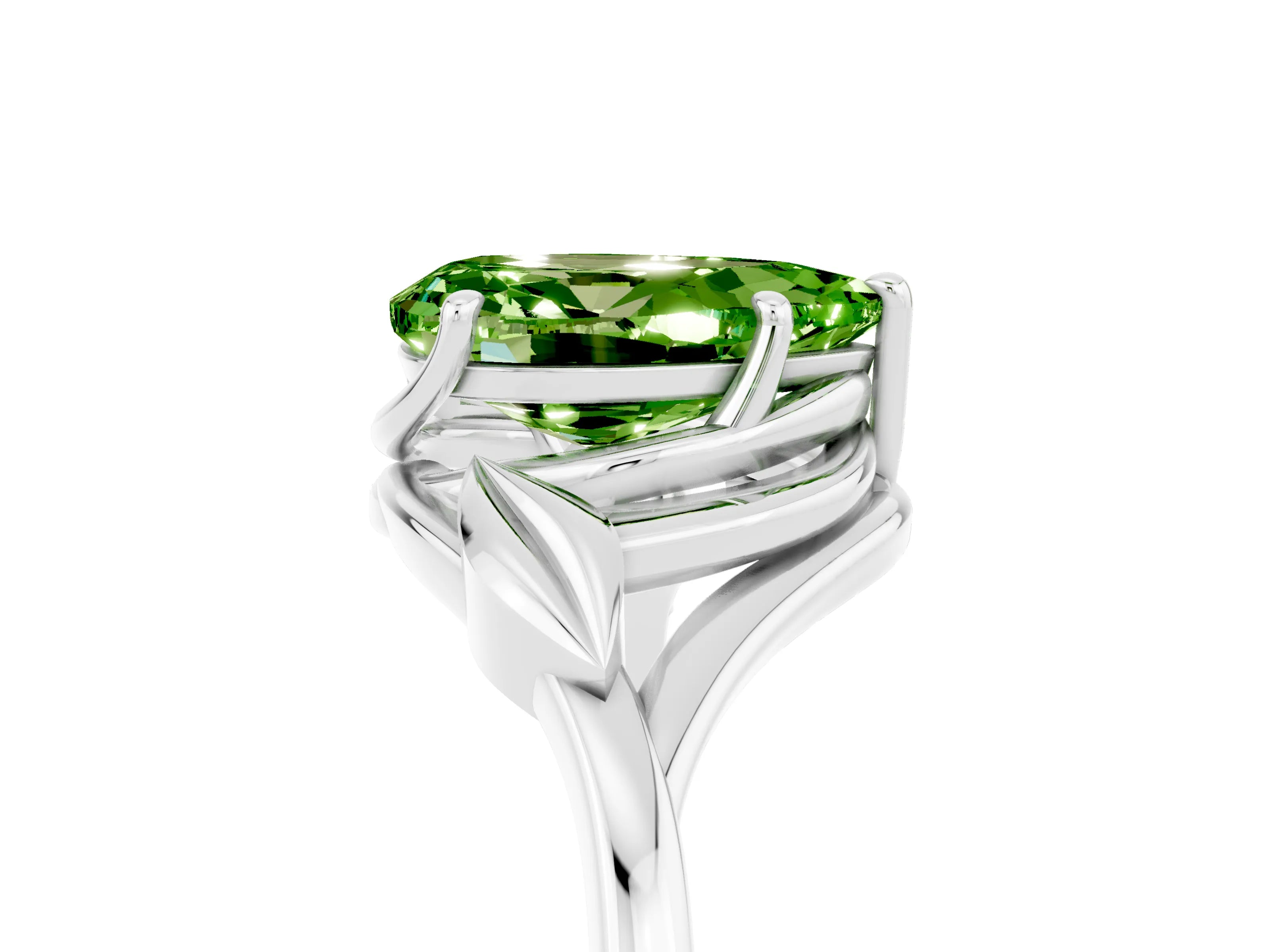 White gold Pear Cut Peridot Solitaire Ring with Twist Band and Four-Prong Setting_41