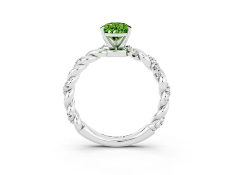 White gold Pear Cut Peridot Solitaire Ring with Twisted Band and Pavé Accents_3