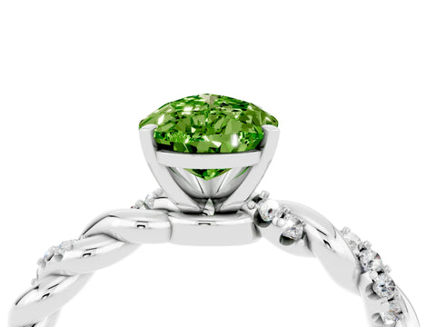White gold Pear Cut Peridot Solitaire Ring with Twisted Band and Pavé Accents_4