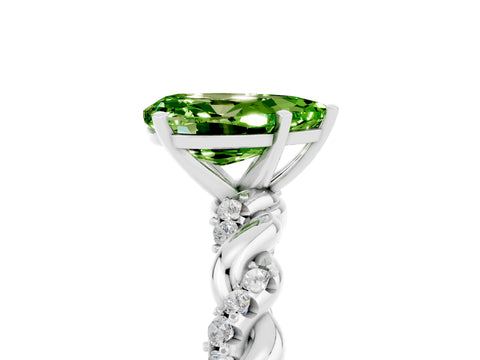 White gold Pear Cut Peridot Solitaire Ring with Twisted Band and Pavé Accents_5