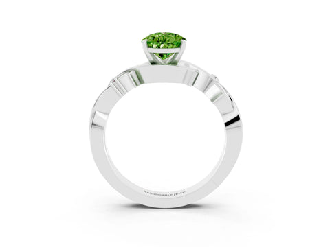 White gold Pear Cut Peridot Solitaire Ring with Twisted Band and Prong Setting_3