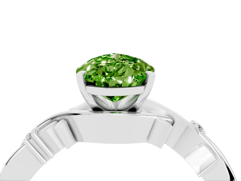 White gold Pear Cut Peridot Solitaire Ring with Twisted Band and Prong Setting_4