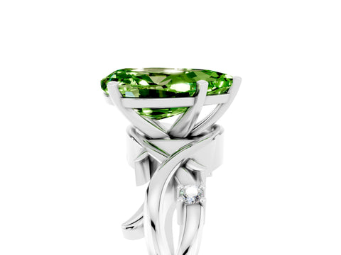 White gold Pear Cut Peridot Solitaire Ring with Twisted Band and Prong Setting_5