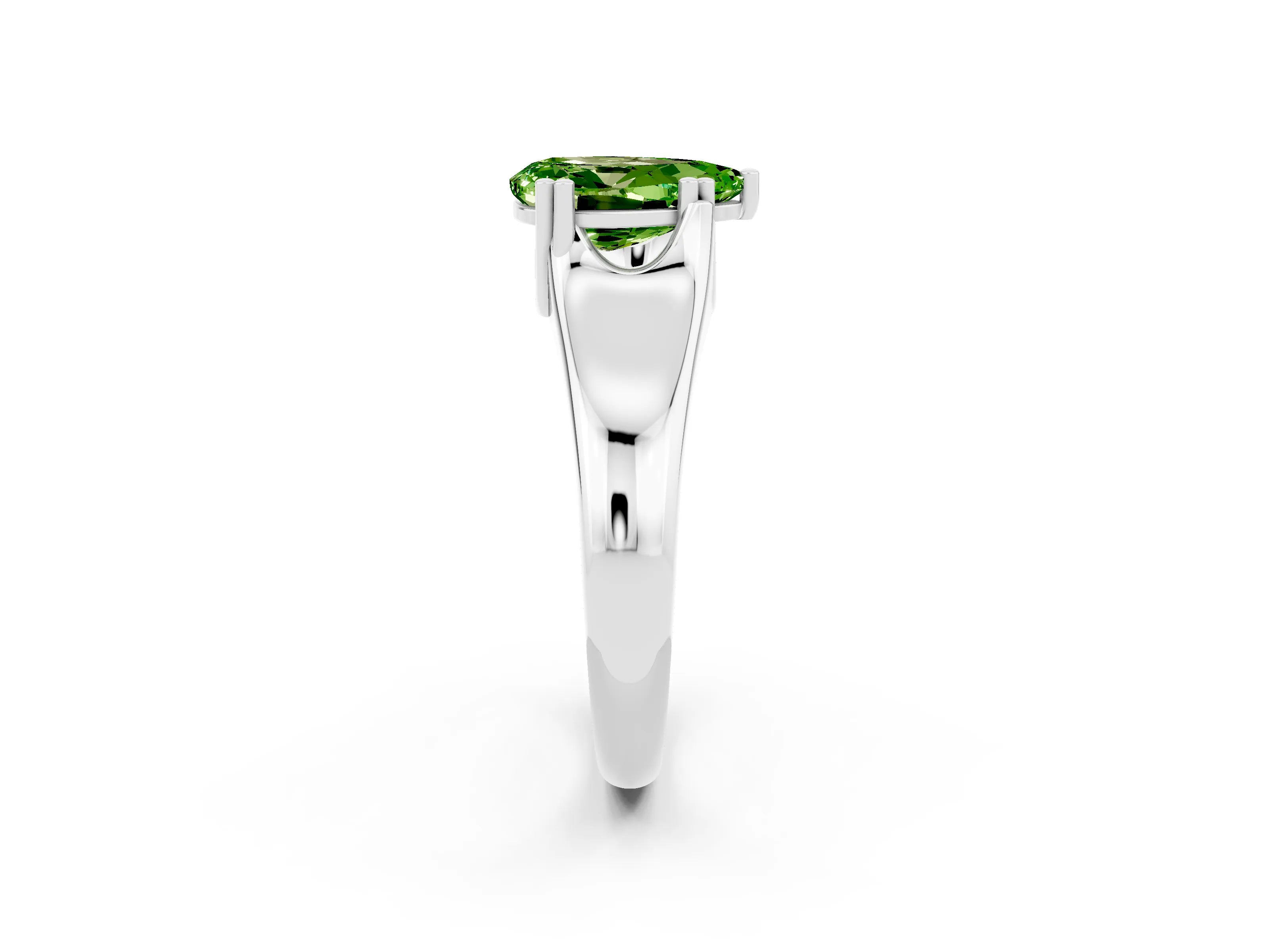 White gold Pear Cut Peridot Solitaire Ring with Wide Band and Prong Setting_2
