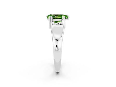 White gold Pear Cut Peridot Solitaire Ring with Wide Band and Prong Setting_2