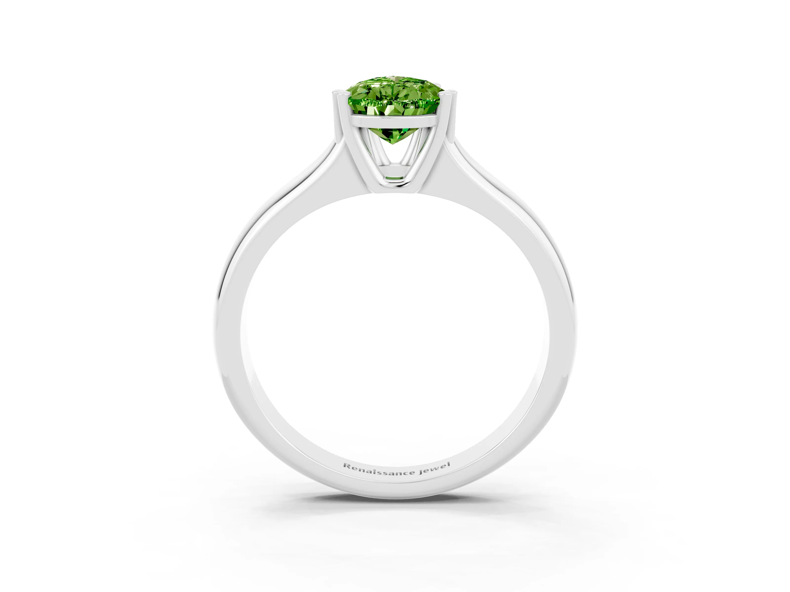 White gold Pear Cut Peridot Solitaire Ring with Wide Band and Prong Setting_3