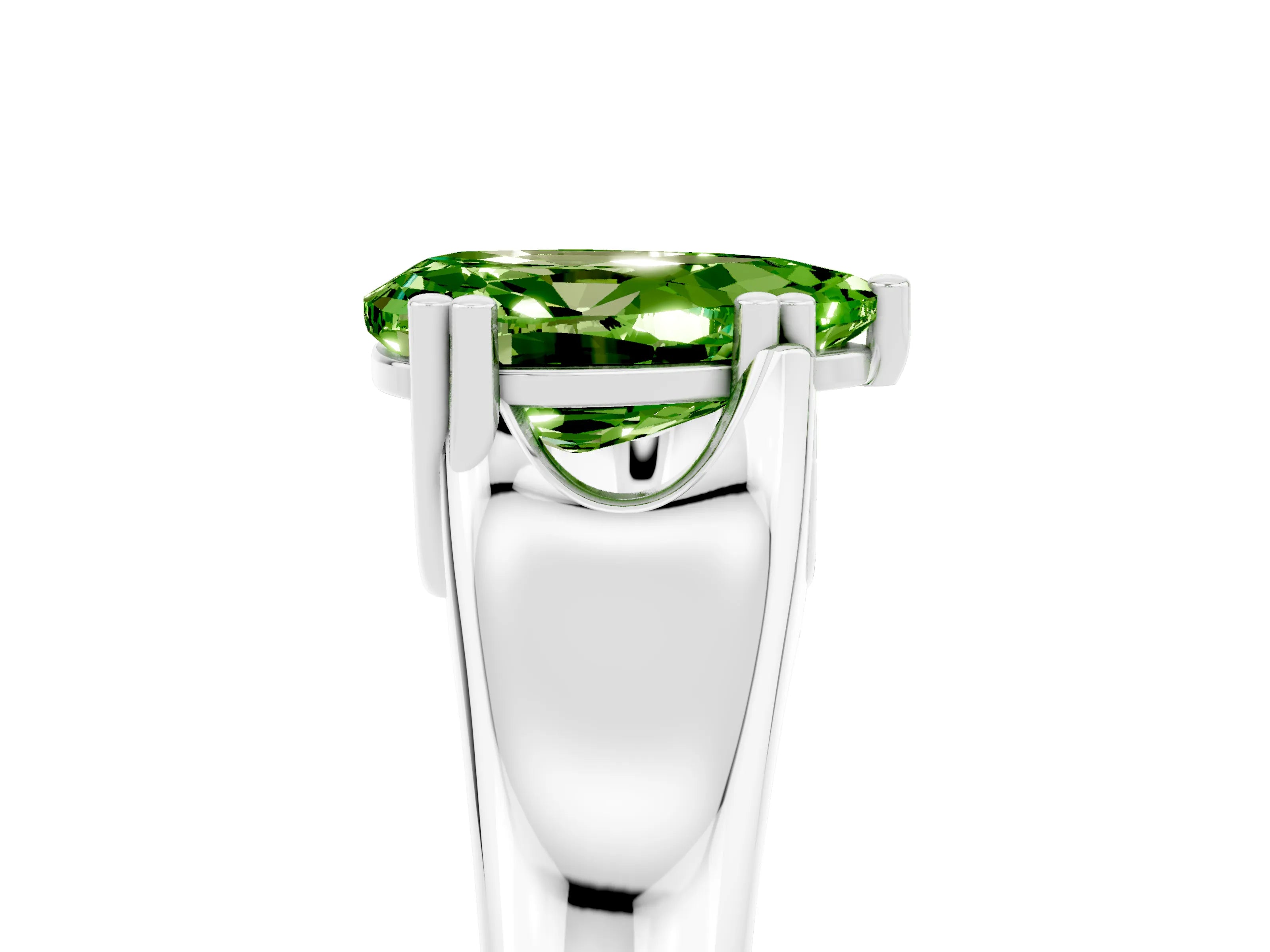 White gold Pear Cut Peridot Solitaire Ring with Wide Band and Prong Setting_5