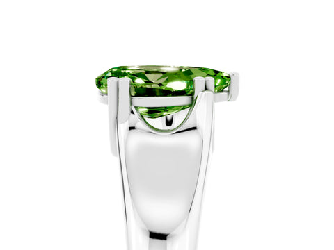 White gold Pear Cut Peridot Solitaire Ring with Wide Band and Prong Setting_5