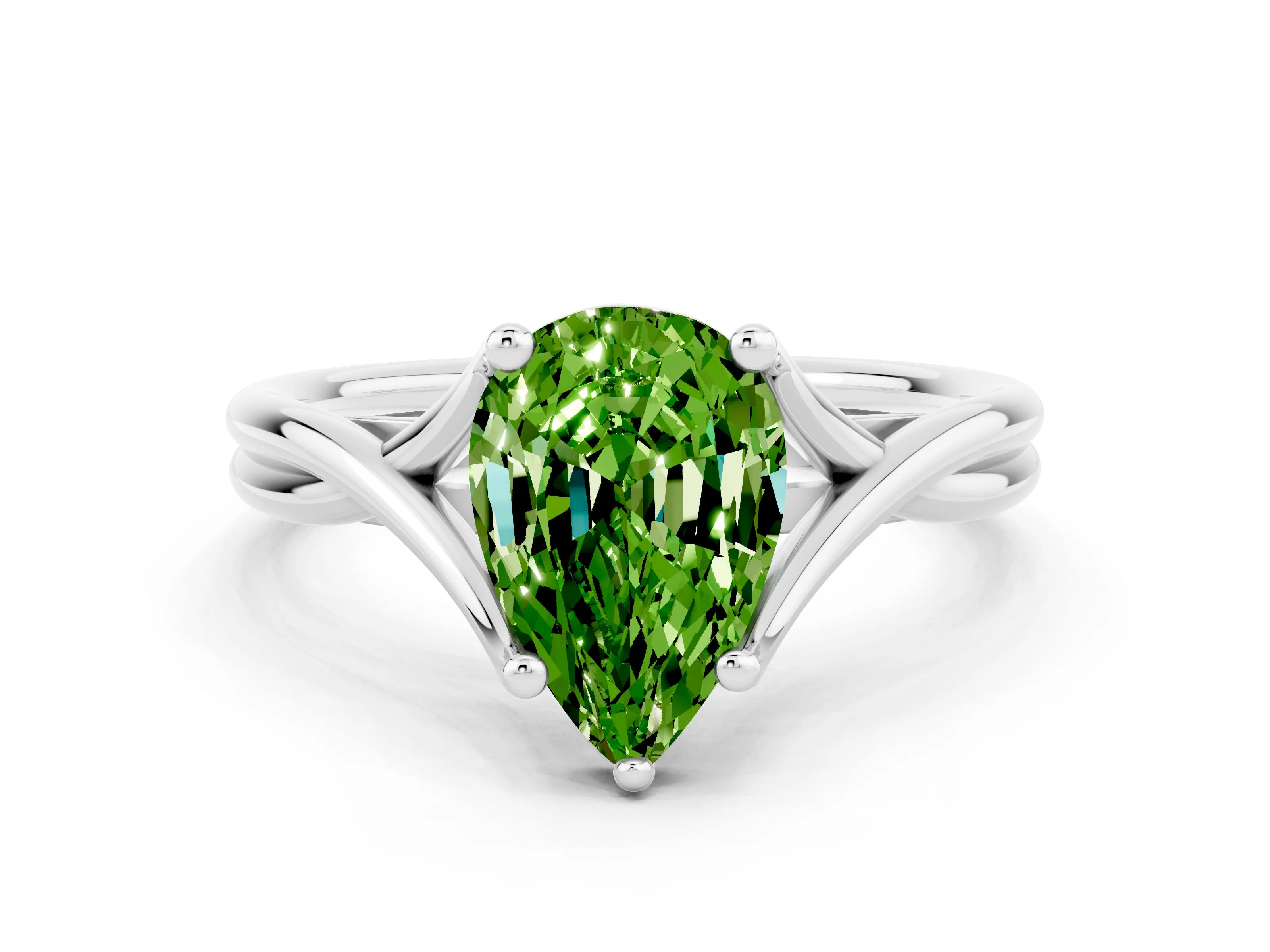 White gold Pear Cut Peridot Solitaire Twist Band Prong Setting Ring_36