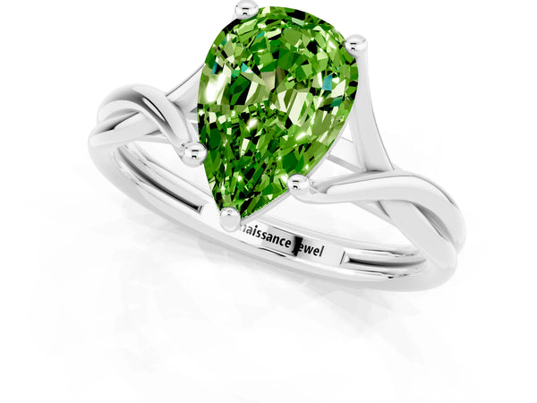 Platinum Pear Cut Peridot Solitaire Twist Band Prong Setting Ring