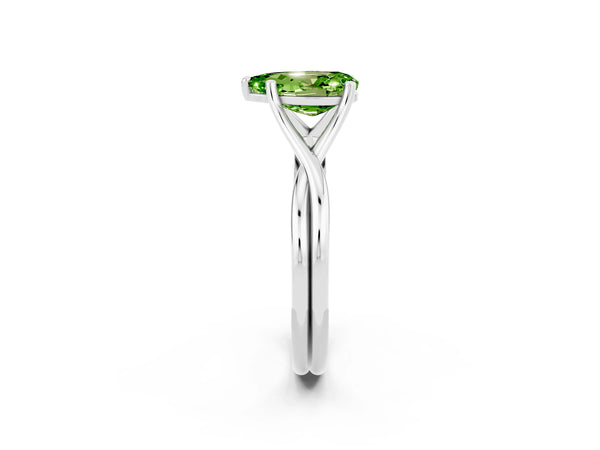Platinum Pear Cut Peridot Solitaire Twist Band Prong Setting Ring