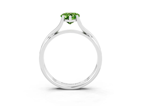 Silver Pear Cut Peridot Solitaire Twist Band Prong Setting Ring