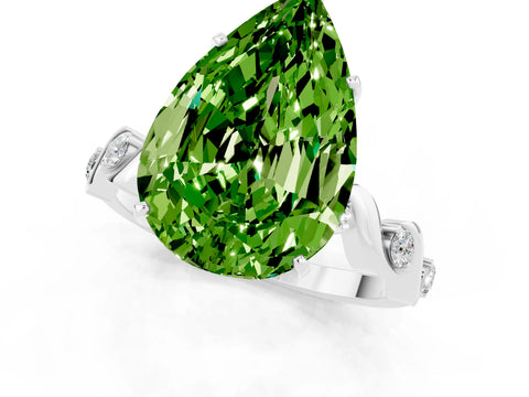 White gold Pear Cut Peridot Solitaire Twisted Band with Round  Accents and Prong Setting_13