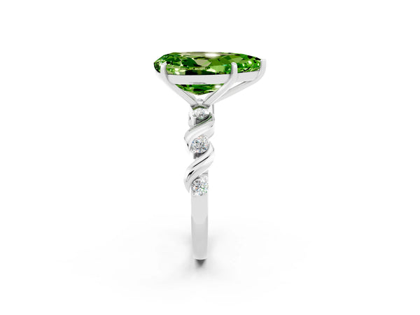 White gold Pear Cut Peridot Solitaire Twisted Band with Round  Accents and Prong Setting