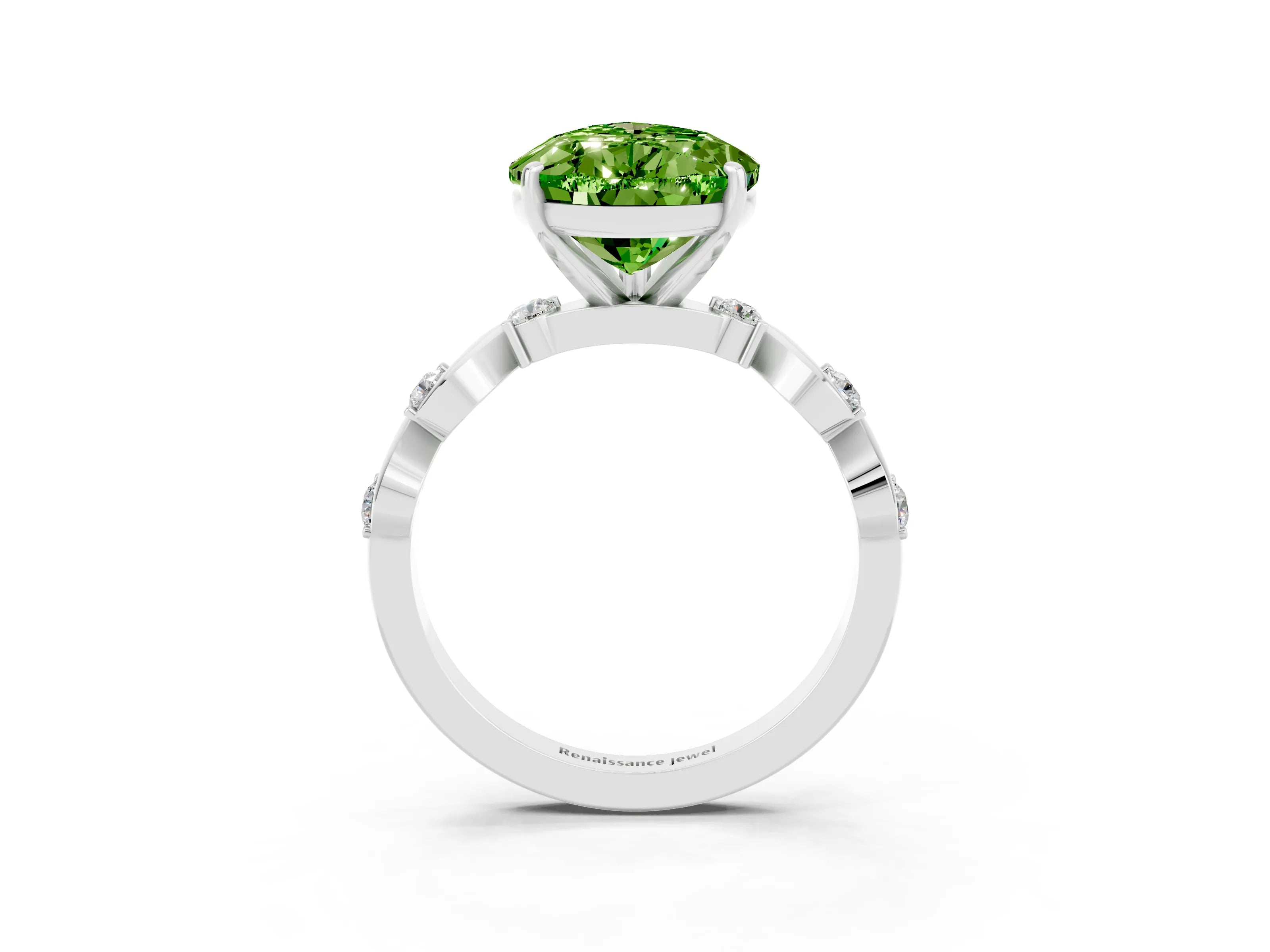 White gold Pear Cut Peridot Solitaire Twisted Band with Round  Accents and Prong Setting_15