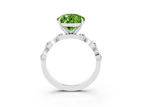 White gold Pear Cut Peridot Solitaire Twisted Band with Round  Accents and Prong Setting_15