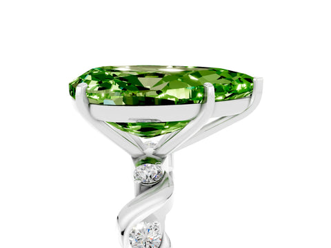 White gold Pear Cut Peridot Solitaire Twisted Band with Round  Accents and Prong Setting_17