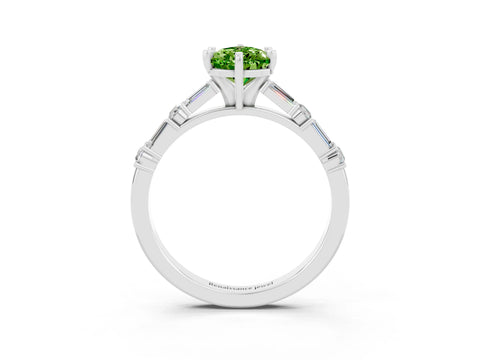 White gold Pear Cut Peridot Solitaire with Side Baguettes and Channel Set Band_3