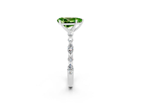 White gold Pear Cut Peridot Solitaire with Side Stones on a Pavé Band and Four-Prong Setting_2