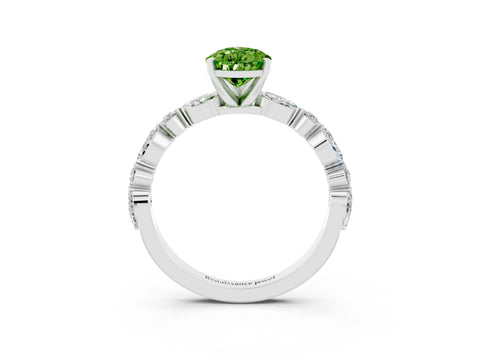 White gold Pear Cut Peridot Solitaire with Side Stones on a Pavé Band and Four-Prong Setting_3