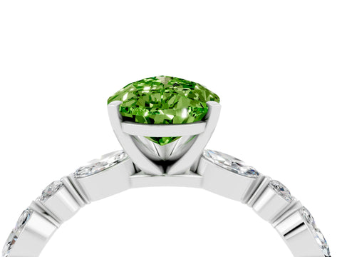 White gold Pear Cut Peridot Solitaire with Side Stones on a Pavé Band and Four-Prong Setting_4