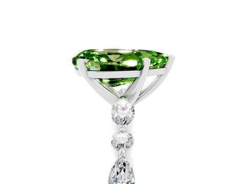 White gold Pear Cut Peridot Solitaire with Side Stones on a Pavé Band and Four-Prong Setting_5