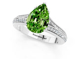 White gold Pear Cut Peridot Split Shank Engagement Ring with Pavé Band_1