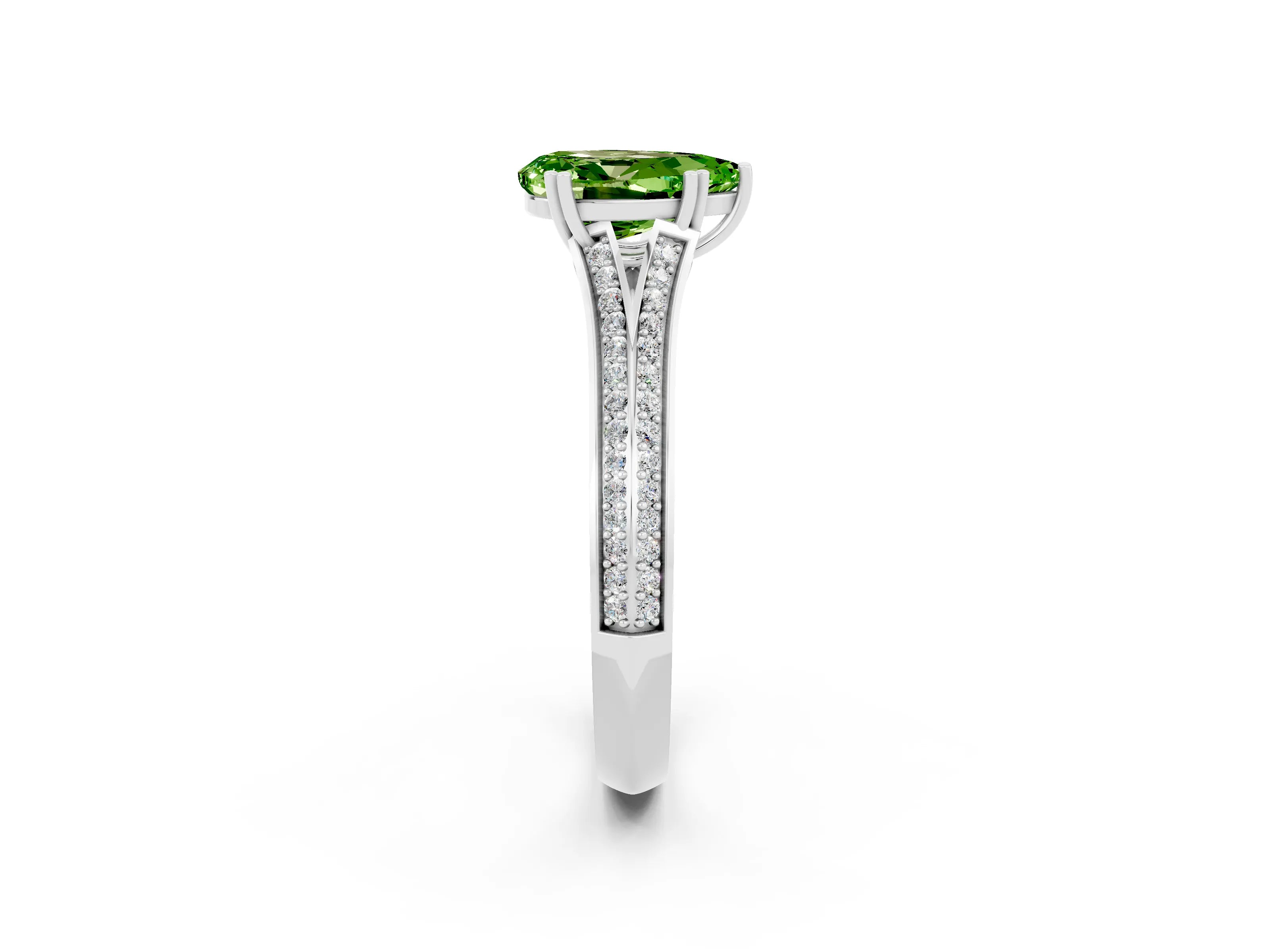 White gold Pear Cut Peridot Split Shank Engagement Ring with Pavé Band_2
