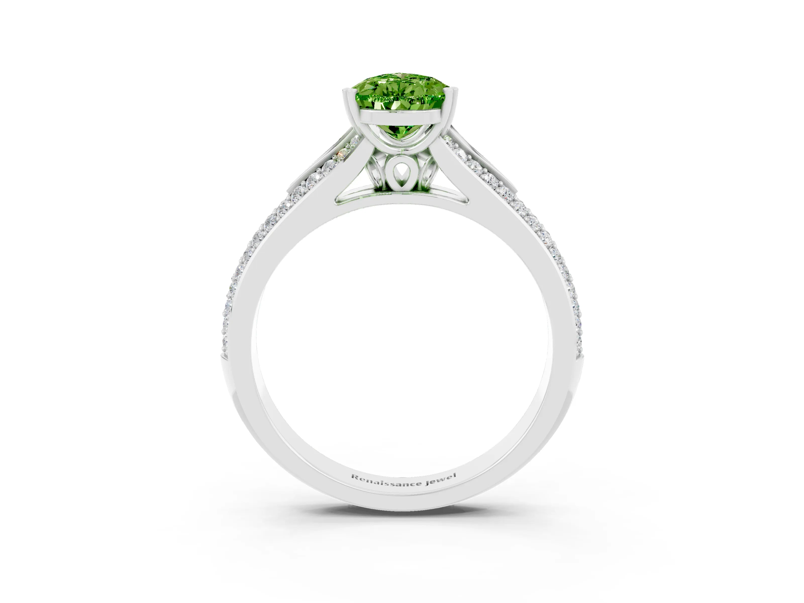 White gold Pear Cut Peridot Split Shank Engagement Ring with Pavé Band_3