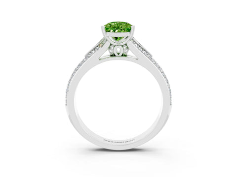 White gold Pear Cut Peridot Split Shank Engagement Ring with Pavé Band_3