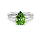 White gold Pear Cut Peridot Split Shank Engagement Ring with Pavé Band