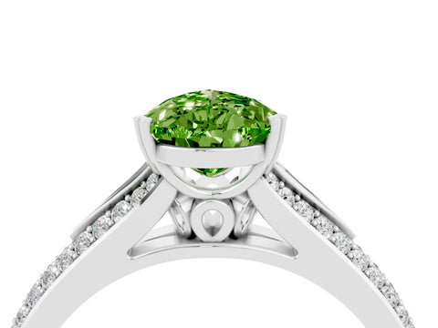 White gold Pear Cut Peridot Split Shank Engagement Ring with Pavé Band_4
