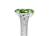 White gold Pear Cut Peridot Split Shank Engagement Ring with Pavé Band_5