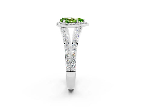 White gold Pear Cut Peridot Split Shank Halo Ring with Four-Prong Setting_14