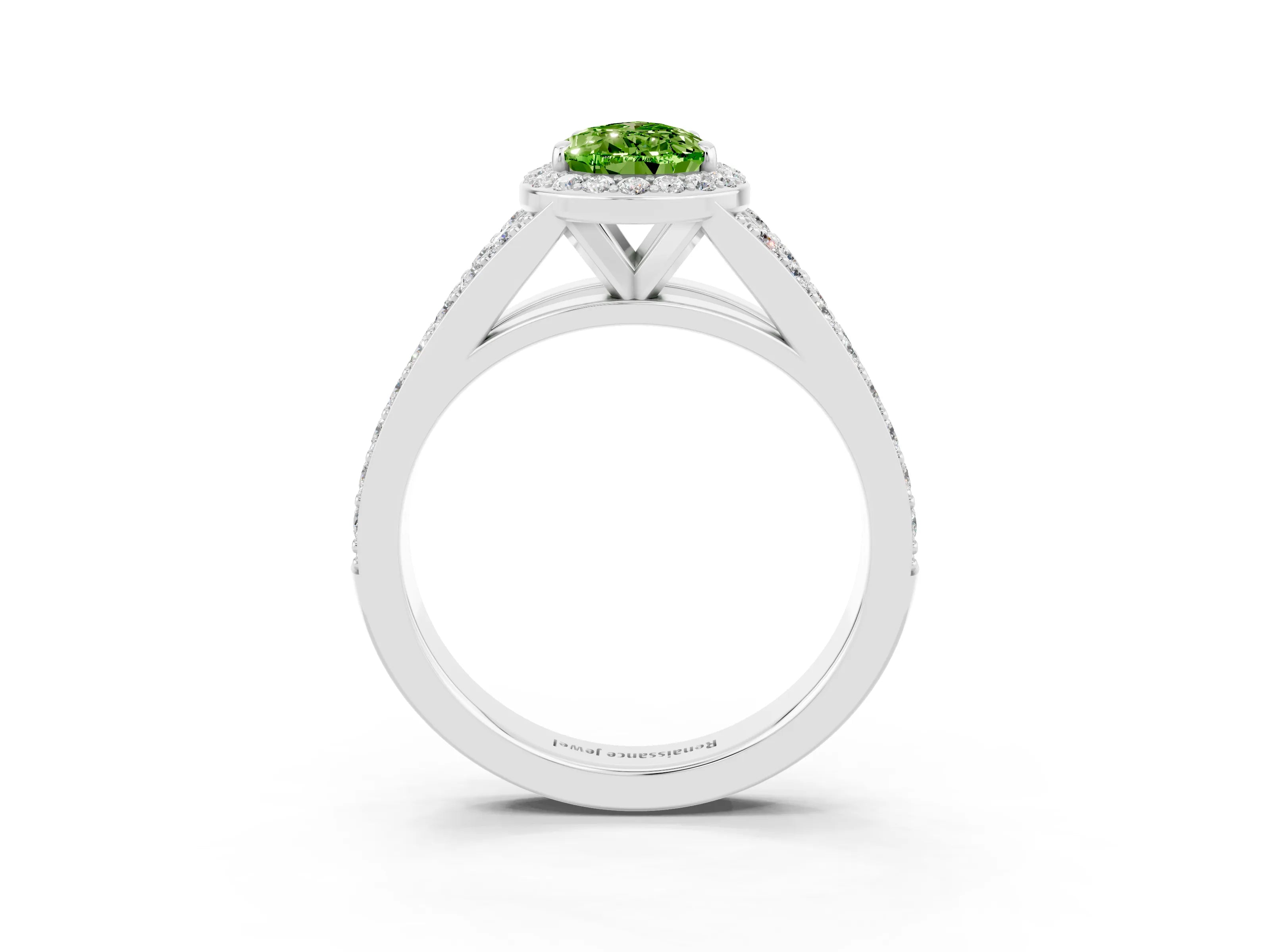 White gold Pear Cut Peridot Split Shank Halo Ring with Four-Prong Setting_15