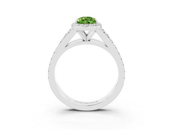 Silver Pear Cut Peridot Split Shank Halo Ring with Four-Prong Setting