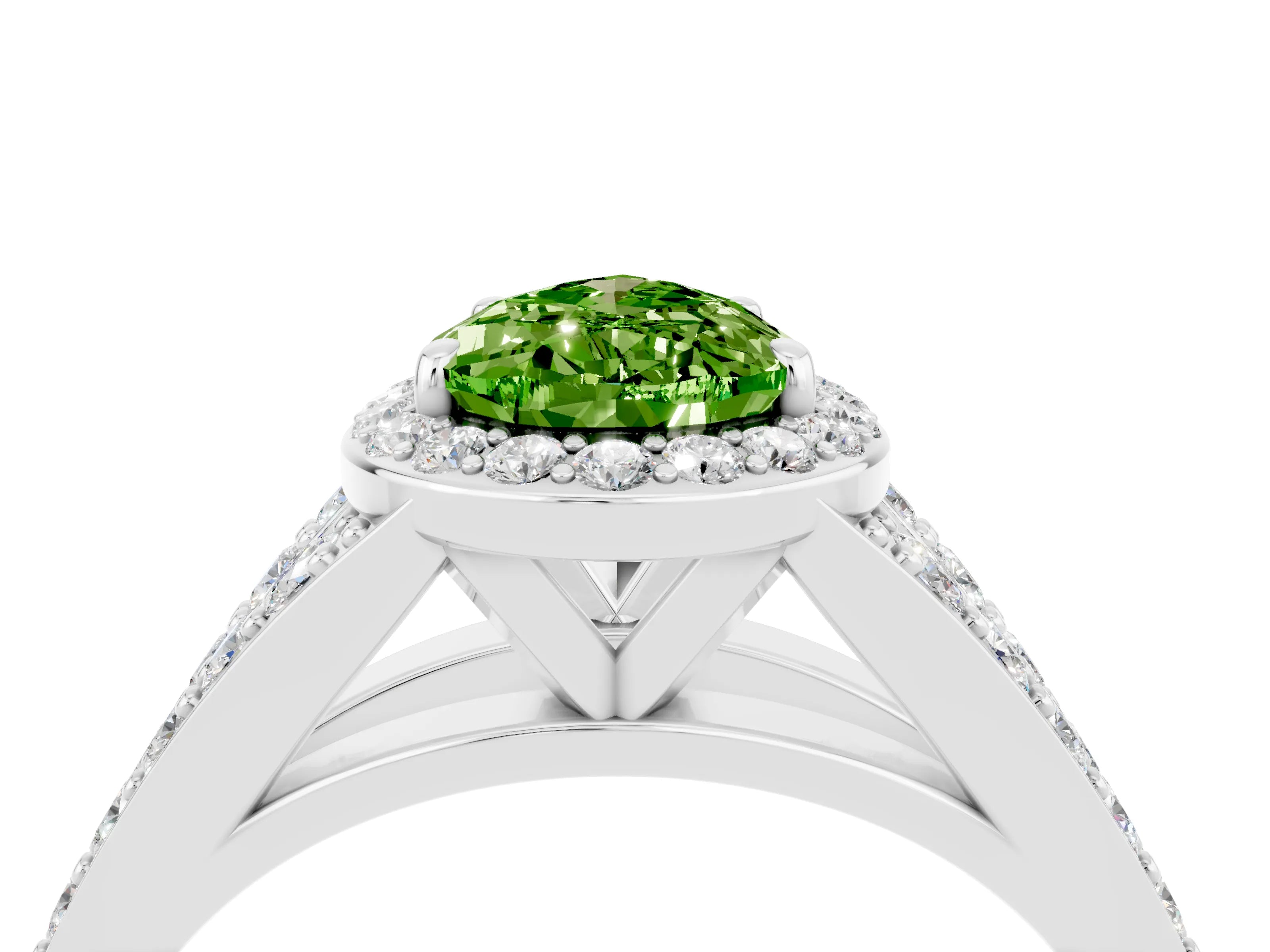 White gold Pear Cut Peridot Split Shank Halo Ring with Four-Prong Setting_16
