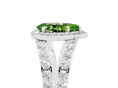 White gold Pear Cut Peridot Split Shank Halo Ring with Four-Prong Setting_17