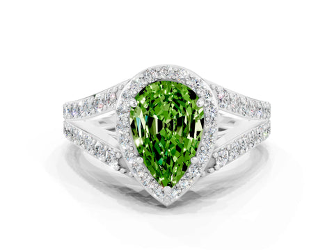 White gold Pear Cut Peridot Split Shank Halo Ring with Four-Prong Setting_24