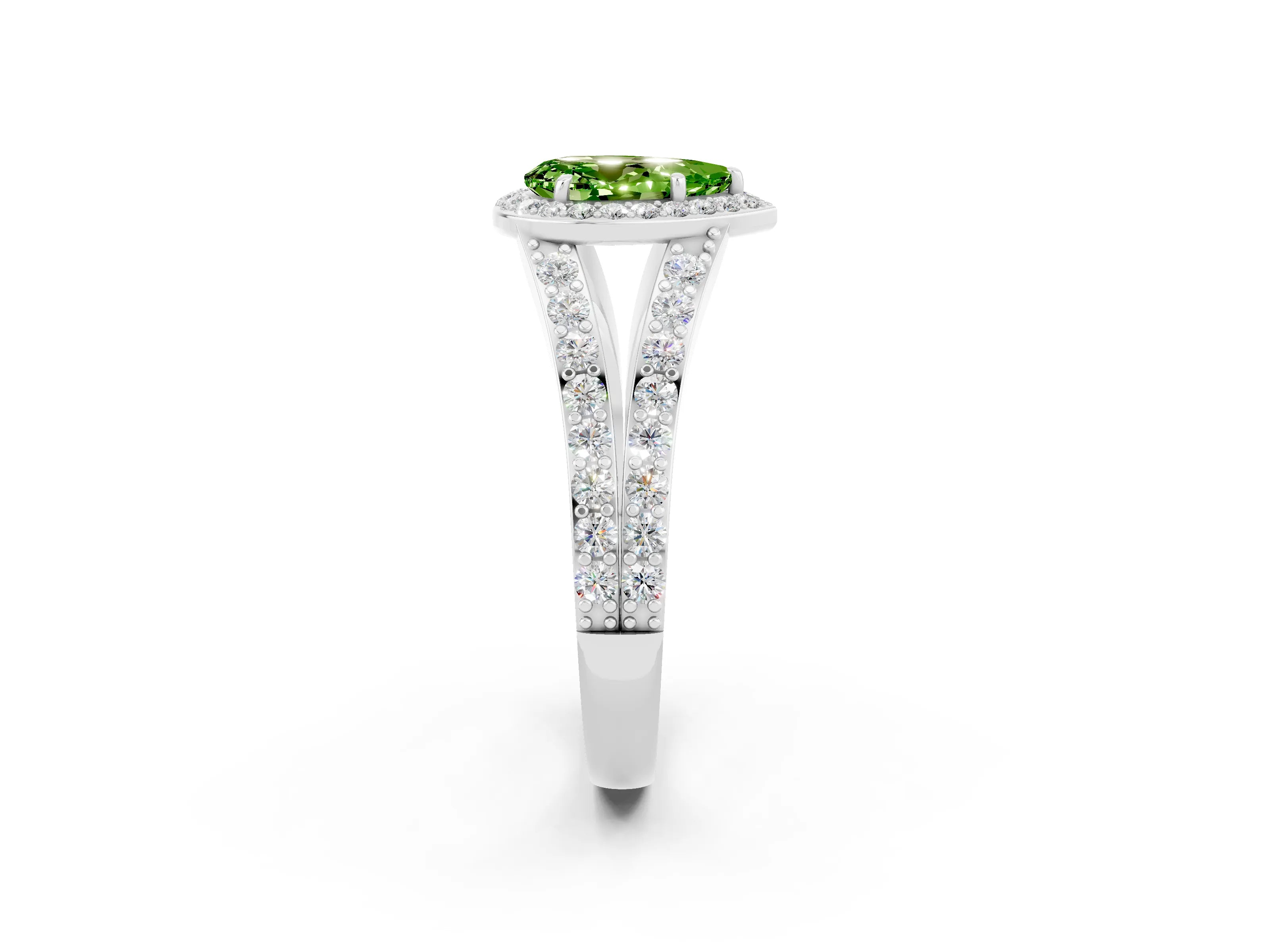 White gold Pear Cut Peridot Split Shank Halo Ring with Four-Prong Setting_26