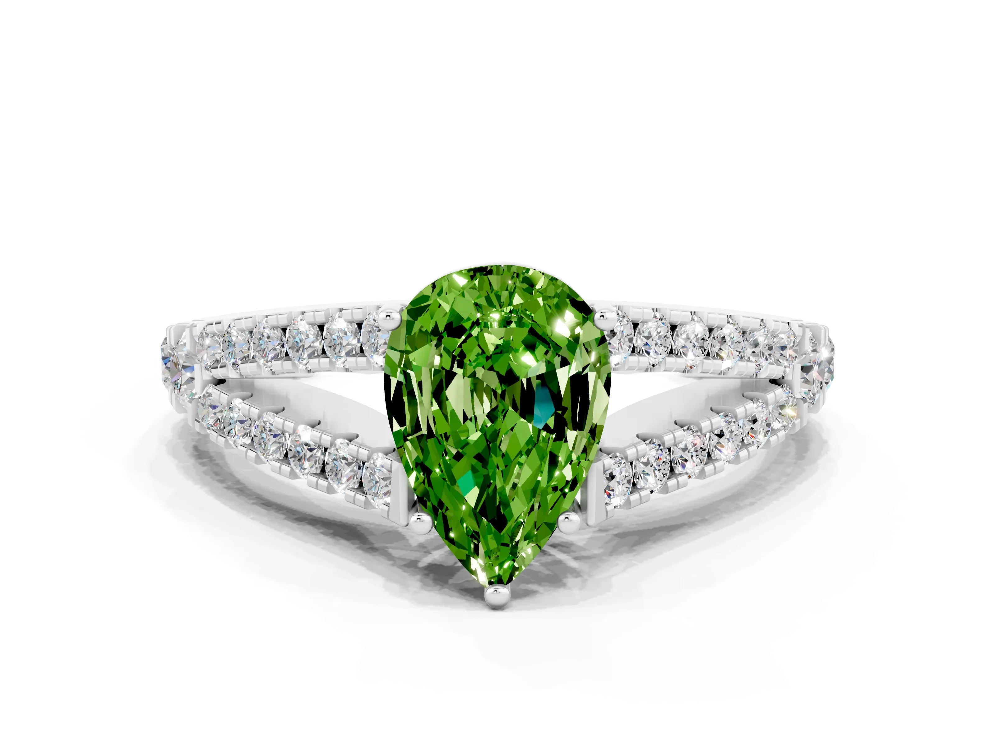 White gold Pear Cut Peridot Split Shank Pavé Engagement Ring with Four-Prong Setting_12