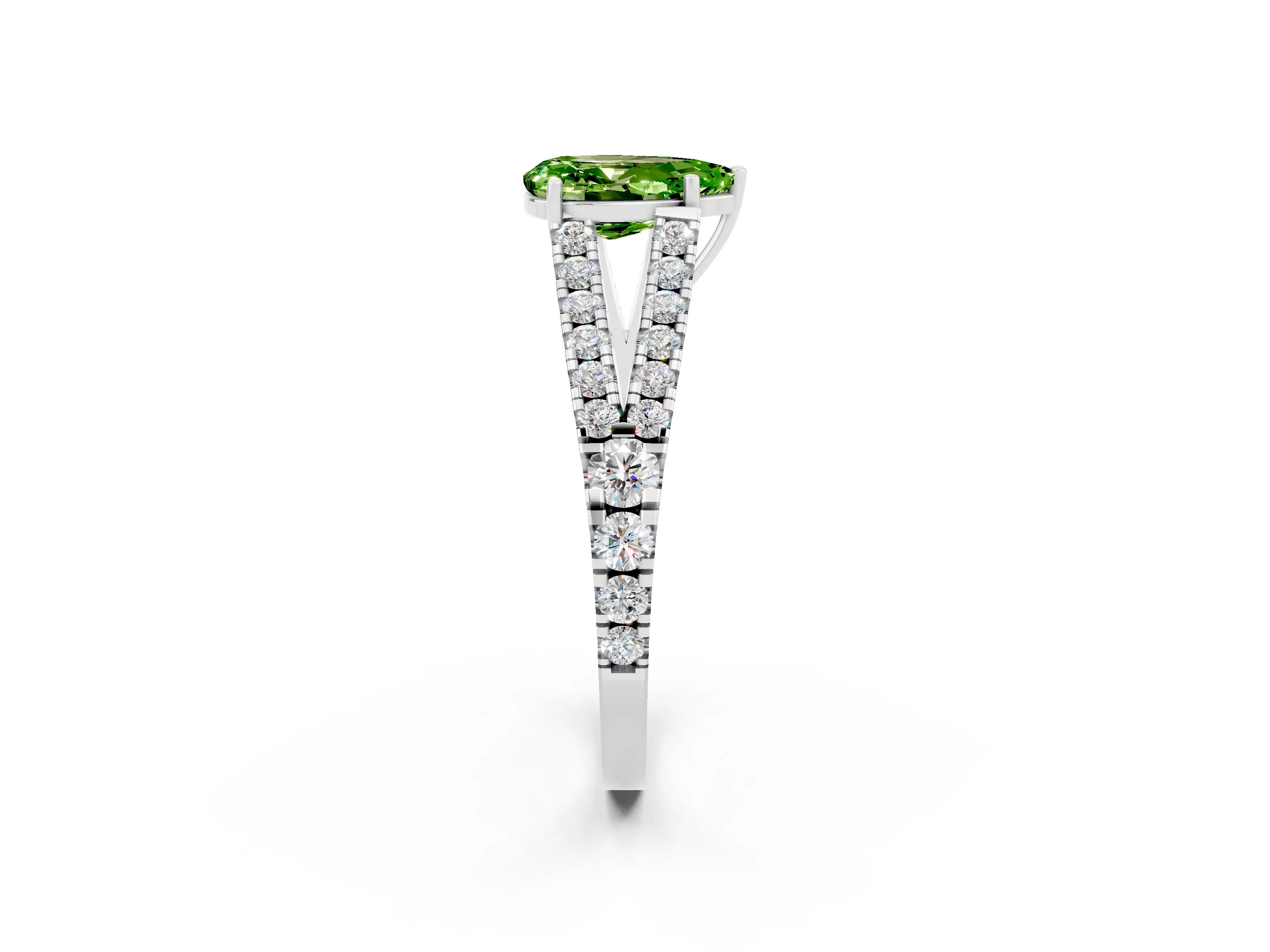 White gold Pear Cut Peridot Split Shank Pavé Engagement Ring with Four-Prong Setting_14