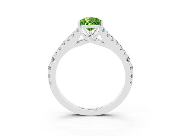 Silver Pear Cut Peridot Split Shank Pavé Engagement Ring with Four-Prong Setting